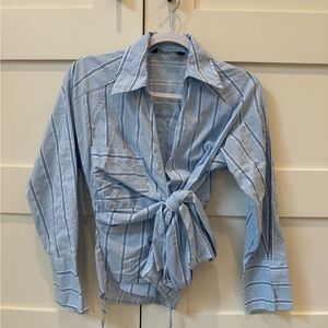 Zara Blue Striped Tie-Front Shirt school